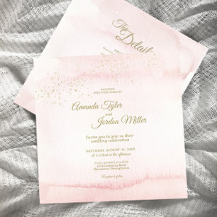 Invitation Aquarelle rose Gold Type Carré All One Mariage