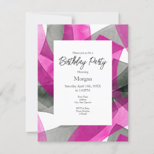 Invitation Aquarelle rose gris noir Abstrait brosse