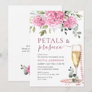 Invitation Aquarelle rose Hydrangea PETALS & Prosecco
