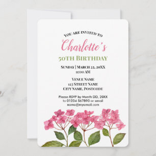 Invitation Aquarelle rose Hydrangée Lacecaps Anniversaire
