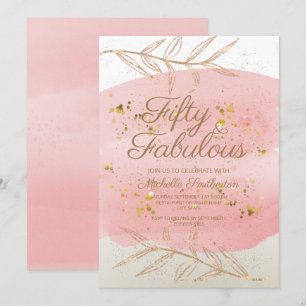 Invitation Aquarelle rose ivoire et poussière d'or 50e annive