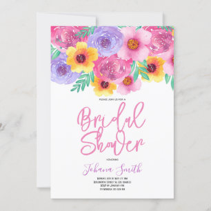 Invitation Aquarelle rose jaune Fête des mariées florale