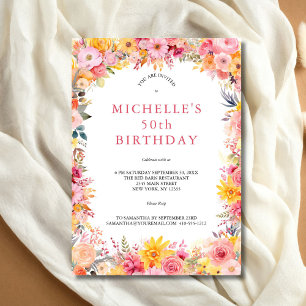 Invitation Aquarelle rose jaune Floral 50e anniversaire Son