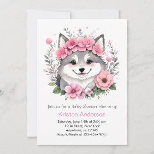Invitation Aquarelle rose Loup Whispers Baby shower fille