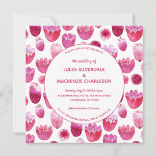Invitation Aquarelle rose Mariage de motifs floraux