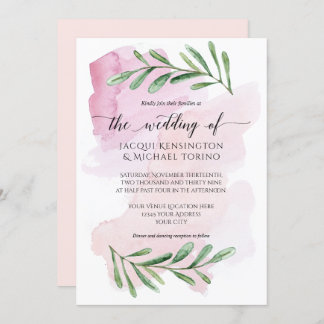 Invitation Aquarelle rose Mariage moderne Eucalyptus Folio