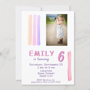 Invitation Aquarelle rose mignonne Girl Photo Anniversaire
