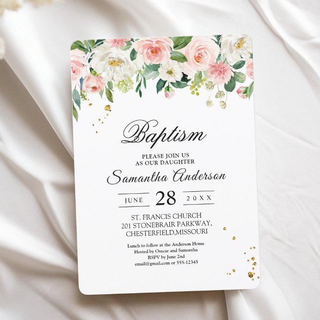 Invitation Aquarelle rose moderne Beauté Fleurs et gouttes d' (Créateur téléchargé)