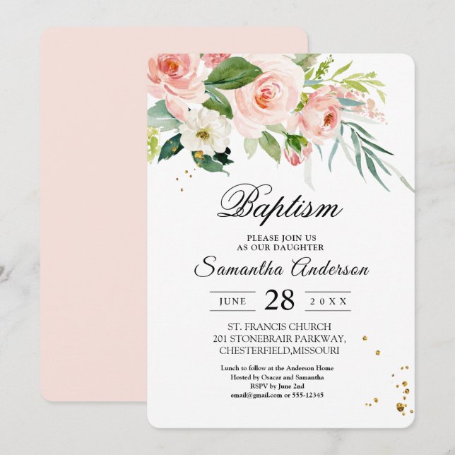 Invitation Aquarelle rose moderne Beauté Fleurs & Feuilles (Devant / Derrière)
