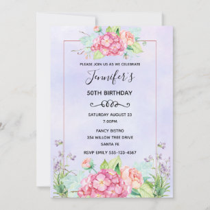 Invitation Aquarelle rose moderne Bouquet floral Anniversaire