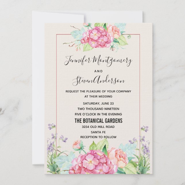 Invitation Aquarelle rose moderne Mariage de bouquet floral (Devant)