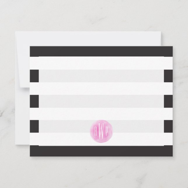 Invitation Aquarelle rose monogramme noir + blanc (Devant)