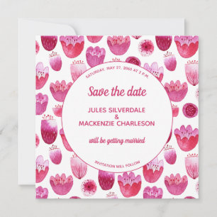 Invitation Aquarelle rose motif floral Enregistrer la date