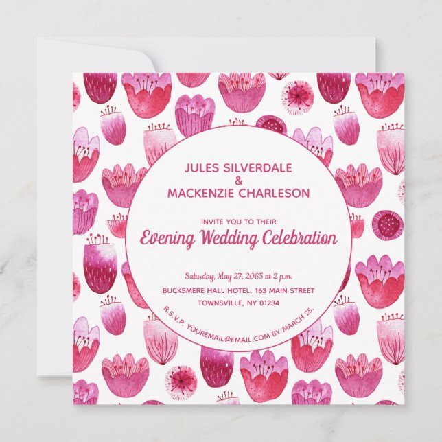 Invitation Aquarelle rose Motif Floral Soirée Réception (Devant)