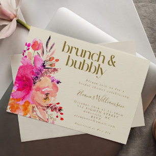 Invitation Aquarelle rose or Fête des mariées florale Brunch