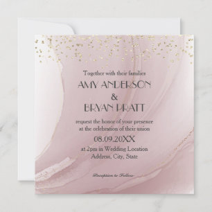 Invitation Aquarelle Rose or marbre