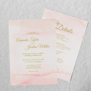 Invitation Aquarelle rose Or Type Tout en un Mariage