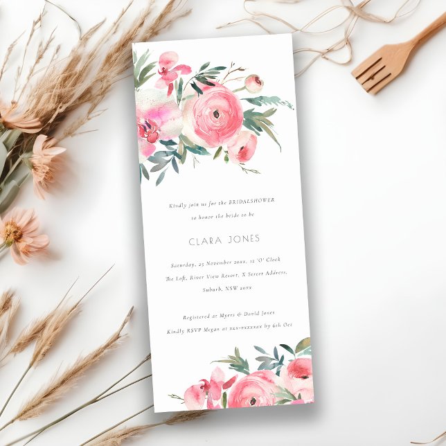 Invitation Aquarelle rose orchidée Fête des mariées florale (Créateur téléchargé)