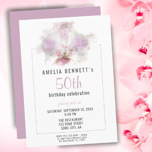 Invitation Aquarelle rose orchidée Floral 50e fête d'annivers