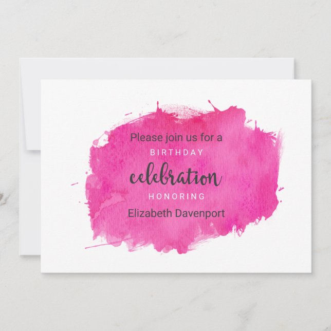 Invitation Aquarelle rose Paint Splatter Anniversaire (Devant)