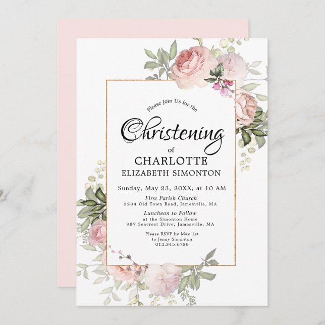 Invitation Aquarelle rose pâle (Devant / Derrière)