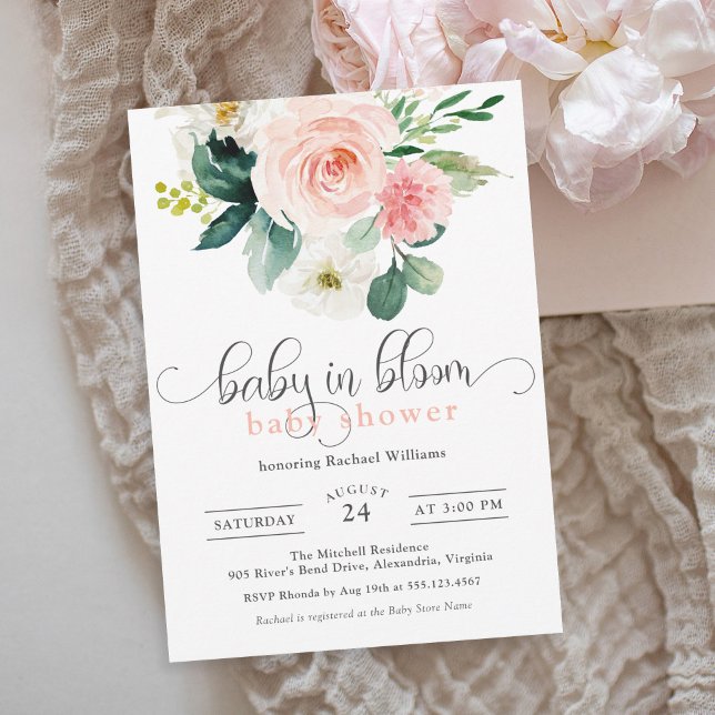 Invitation Aquarelle rose pâle Bébé floral en fleurs Douche (Available in both printed and instant download digital formats.)