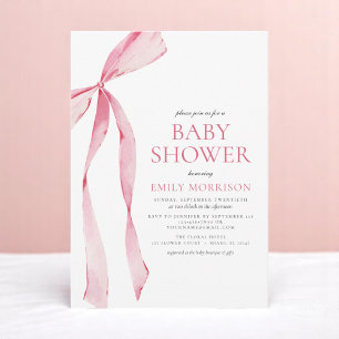 Invitation Aquarelle rose pâle Bow Girl Baby shower