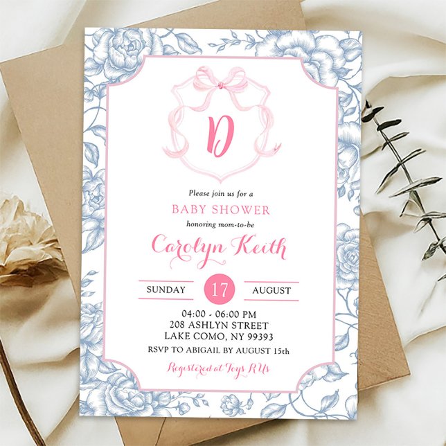 Invitation Aquarelle rose pâle Bow Grandmillenial Douche (Créateur téléchargé)