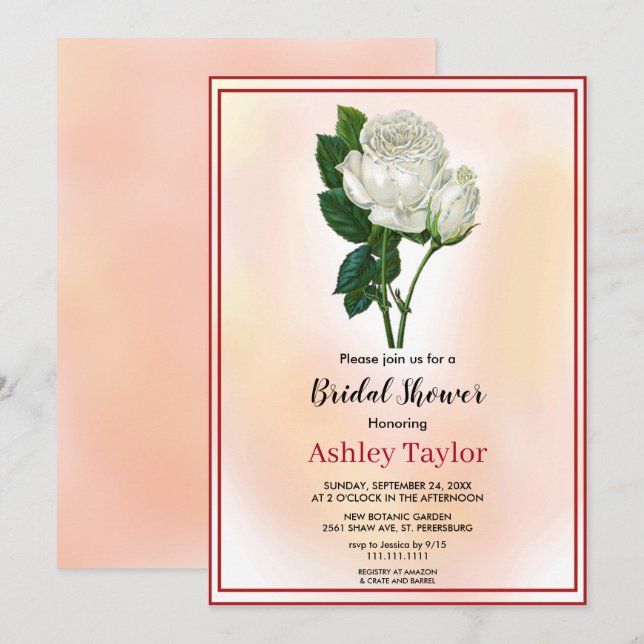 Invitation Aquarelle rose pâle chute Fête des mariées florale (Devant / Derrière)