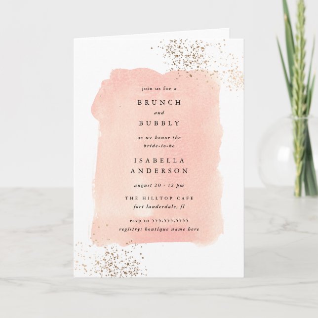Invitation Aquarelle rose pâle Fête de l'mariée de brunch à b (Devant)