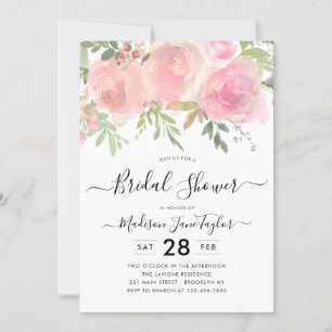 Invitation Aquarelle rose pâle Fête des mariées à script flor