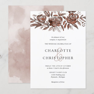 Invitation Aquarelle rose pâle lin mariage