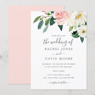 Invitation Aquarelle rose pâle Mariage Floral