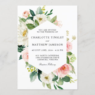 Invitation Aquarelle rose pâle Mariage Floral