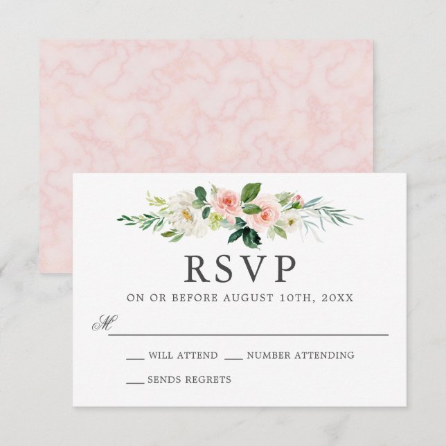 Invitation Aquarelle rose pâle Mariage floral RSVP (Devant / Derrière)
