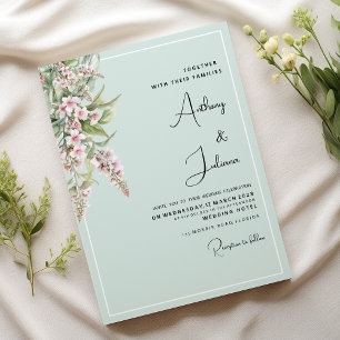 Invitation Aquarelle rose pâle menthe Mariage