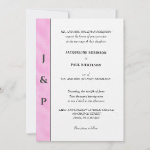 Invitation Aquarelle rose pâle minimaliste monogramme gris