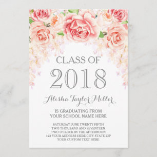 Invitation Aquarelle rose pâle, photo florale 2018 Grad