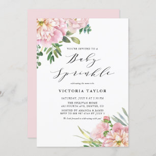 Invitation Aquarelle rose pâle Rose Floral Baby Sprinky