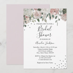 Invitation Aquarelle rose pâle Silver Fête des mariées floral