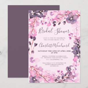 Invitation Aquarelle rose pastel rose fleurie douche nuptiale