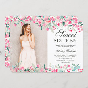 Invitation Aquarelle rose pastel vert-rose-vert-vert-vert-cou