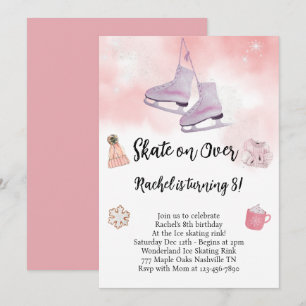 Invitation Aquarelle rose Patinage sur glace Anniversaire Inv