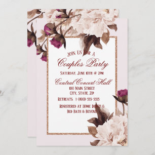 Invitation Aquarelle rose Peony Floral Couples Party
