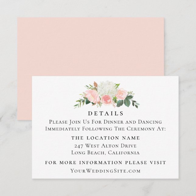 Invitation Aquarelle rose pétale Détails sur le Mariage flora (Devant / Derrière)