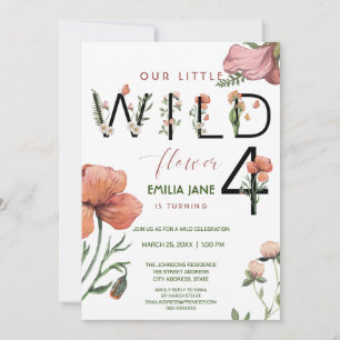 Invitation Aquarelle rose petits pavots 4e anniversaire