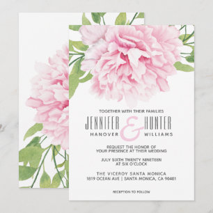 Invitation Aquarelle rose pivoine florale   MARIAGE