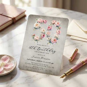 Invitation Aquarelle Rose Pivoine Rose 50e Anniversaire