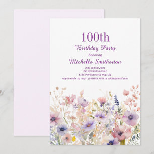 Invitation Aquarelle rose pourpre Fleur sauvage 100e annivers