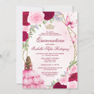 Invitation Aquarelle rose Princesse Blonde cheveux Quinceaner